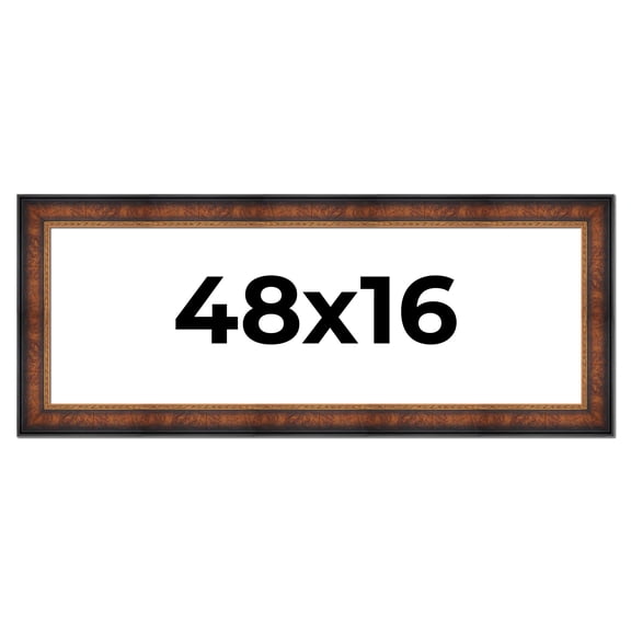 48x16 Frame Brown Walnut Gold Ornate Trim Solid Wood Plein Air Picture Frame | 3 Inch Moulding