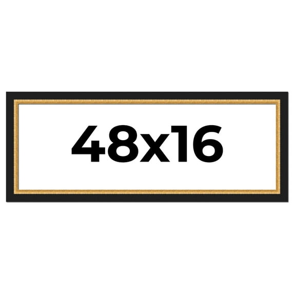 48x16 Frame Gold Real Wood Picture Frame Width 2.25 Inches | Interior Frame Depth 0.5 Inches |