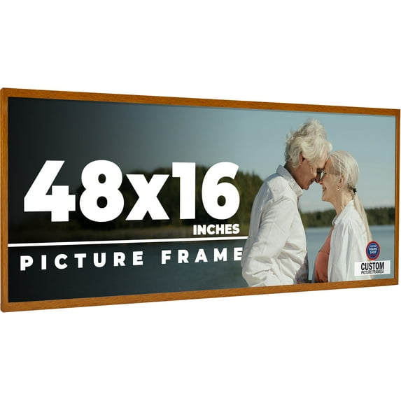 48x16 Honey Brown Real Wood Picture Frame Width 0.75 inches | Interior Frame Depth 0.5 inches |