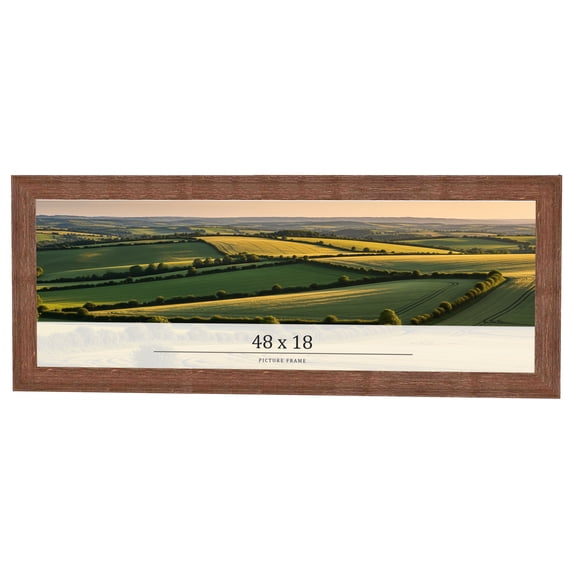 48x18 Frame Brown Farmhouse Solid Wood Picture Frame Width 1.5 Inches | Interior Frame Depth 0.5