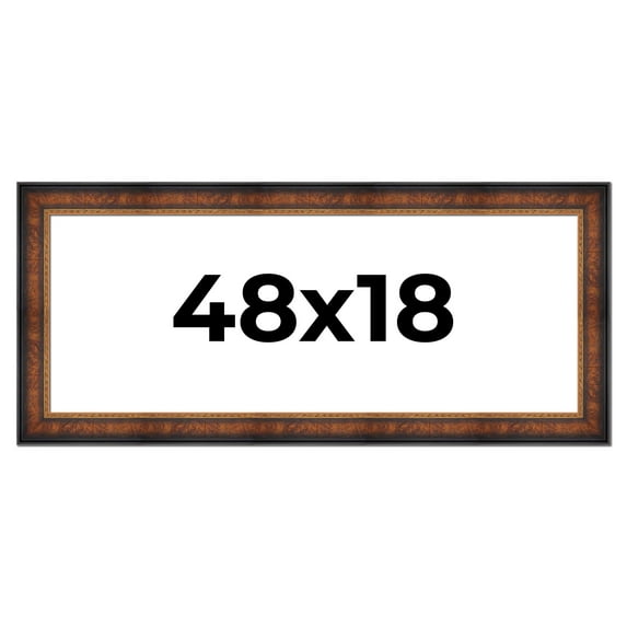 48x18 Frame Brown Walnut Gold Ornate Trim Solid Wood Plein Air Picture Frame | 3 Inch Moulding