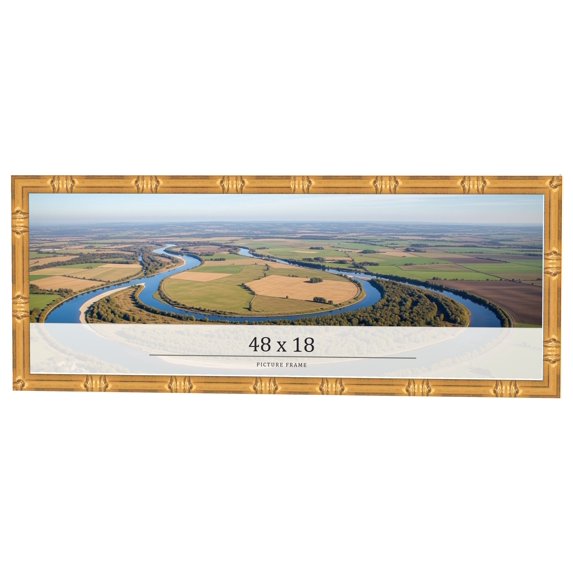 48x18 Frame Gold Bamboo Solid Wood Picture Frame | 1 Inch Moulding Width | Interior Frame Depth