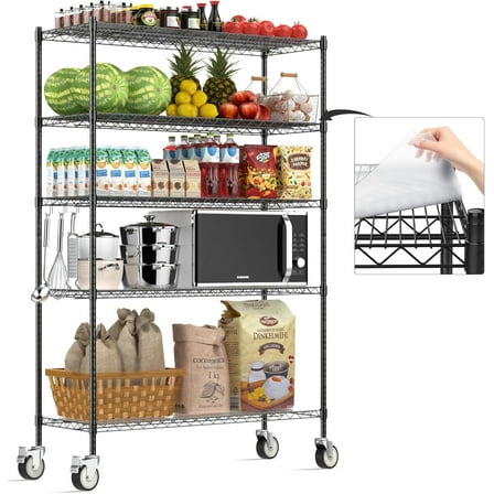 48x18x72 Inch Wire Shelving with Wheels, 3000 Lbs Heavy Duty Storage Shelves, Commercial-Grade Adjustable Utility Shelf, NSF-Certified Metal Storage Rack with Shelf Liners, 5-Tier, Matte Black