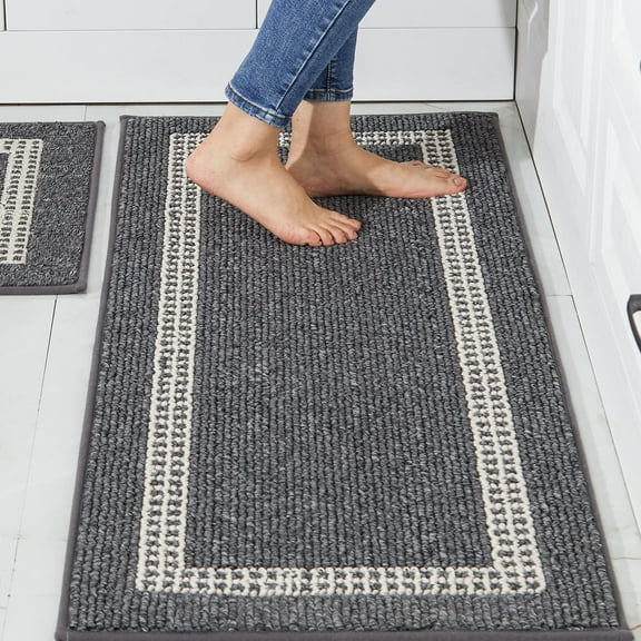 48x20 Inch/30X20 Inch Kitchen Rug Mats Made of 100% Polypropylene 2 Pieces Soft Kitchen Mat Specialized in Anti Slippery and Machine Washable (Grey)