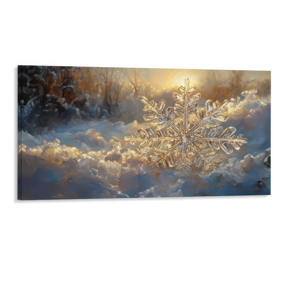 48x24 Inch Framed Canvas Print Snowflake Artwork Winter Landscape Wall Decor for Home Office Living Room