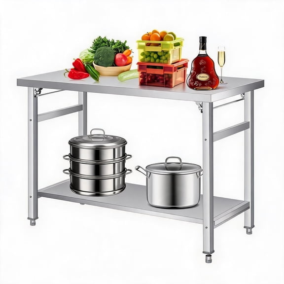 48x24 Inch Stainless Steel Folding Table, 920LBS Heavy Duty Commercial Prep Workstation, Adjustable Undershelf & Feet, Foldable Utility Table for Kitchen Garage Restaurant