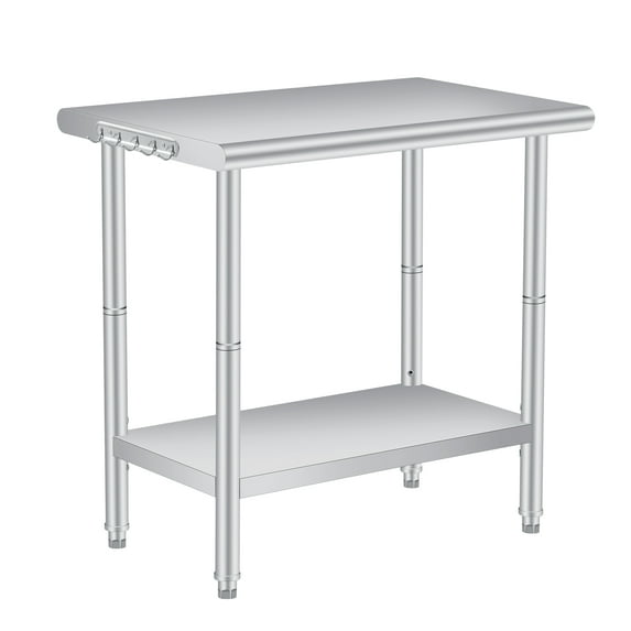 48x24 Inch Stainless Steel Table with & Hooks – Commercial Kitchen Prep Table for Restaurant. Home & Hotel. Heavy-Duty Workstation with Adjustable Undershelf & Guard