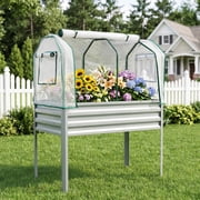 48x24x56 in Raised Garden Bed with Cover, Galvanized Metal Elevated Planter Box with Legs, Silver for Backyard Patio Balcony