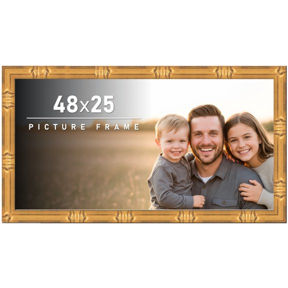 48x25 Frame Gold Bamboo Picture Frame - Complete Modern Photo Frame Includes UV Acrylic Shatter