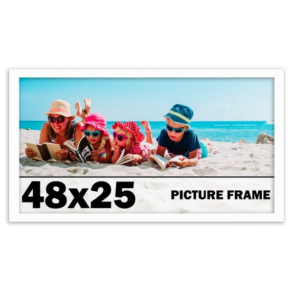 48x25 Frame White Solid Wood Picture Frame Includes UV Acrylic Shatter Guard Front, Acid Free Foam