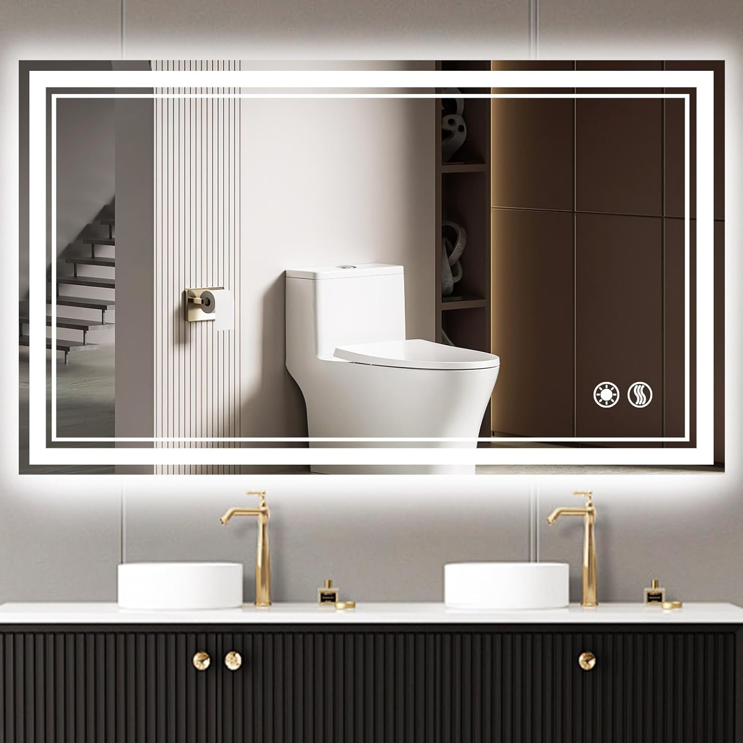 48x28 Bathroom Mirror with Lights Anti-Fog LED Mirror for Bathroom Stepless Dimmable 3 Colors Lighted Bathroom Mirror Smart Mirror Touch Sensor Wall Mounted Horizontal/Vertical