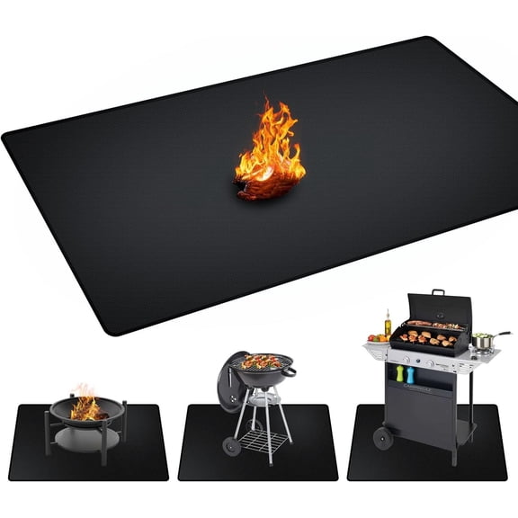 48x30 inch Double Sided Fireproof Under Grill Mat, Oil & Waterproof Outdoor BBQ Protector Pad, Heat Resistant Floor Mat For Deck Patio Lawn