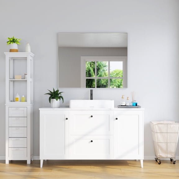 48x32 Inch Rectangular Aluminum Framed Wall Bathroom Vanity Mirror in Silver