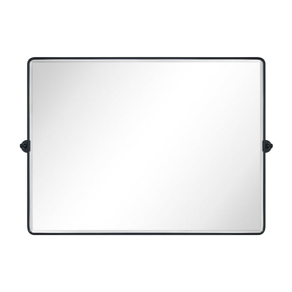 48x36'' Farmhouse Black Metal Framed Pivot Rectangle Bathroom Mirror Rounded Rectangular Tilting Beveled Vanity Mirrors