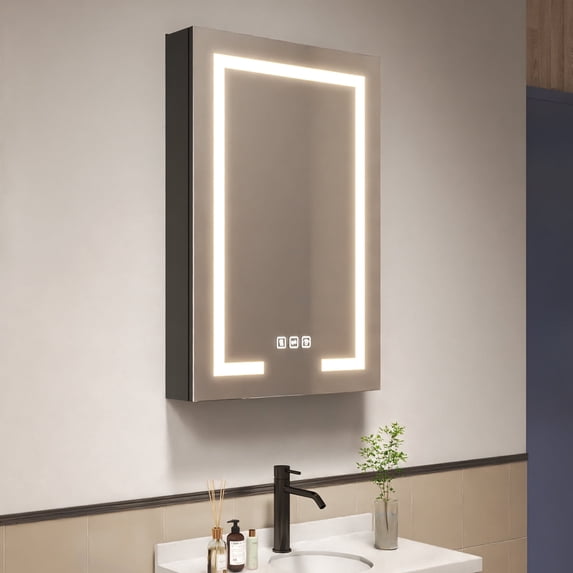 48x36 Inch LED Bathroom Mirror Cabinet - Touch Control, Anti-Fog, Memory & Built-in Outlet