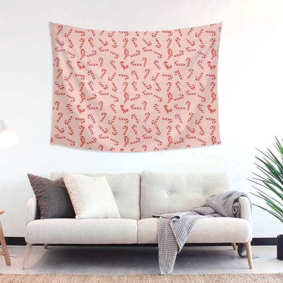 48x36 Inch Rectangle Wall Tapestry for Indoor & Outdoor, Living Room, Bedroom, Teen Room,Christmas Candy Cane Pink Pattern