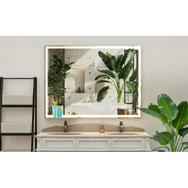 48x36 inch LED Bathroom Vanity Mirror Wall Mounted Adjustable White