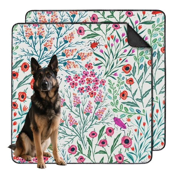 48x48 Inch Washable Dog Potty Pad 2-Pack, Highly Absorbent Reusable Puppy Potty Mat with Leak-Proof Base, Non-Slip for Floors, Crates, Furniture, Flower