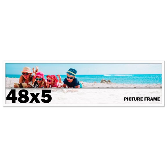 48x5 Frame White Solid Wood Picture Frame Includes UV Acrylic Shatter Guard Front, Acid Free Foam