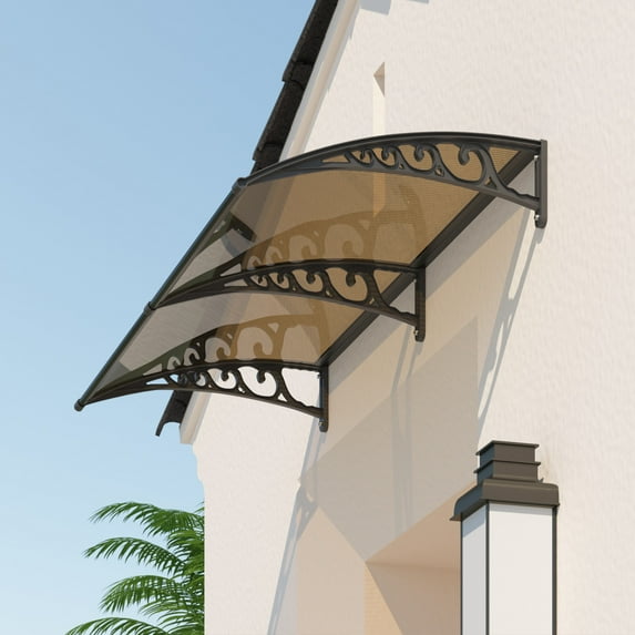 “48x60-120'' Window & Door Awning Exterior, UV/Rain/Snow Protection, UPF 50+ Polycarbonate Overhang Canopy with Drainage, for Door Entrance/Patio/Porch/Deck