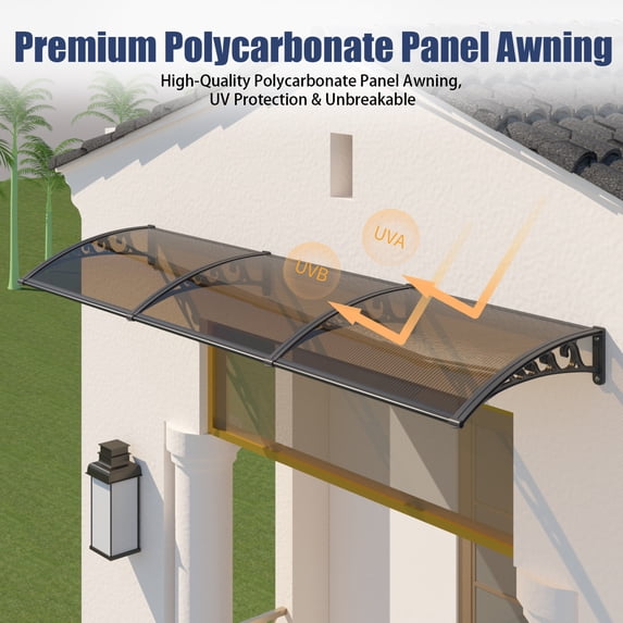“48x60-120'' Window & Door Awning Exterior, UV/Rain/Snow Protection, UPF 50+ Polycarbonate Overhang Canopy with Drainage, for Door Entrance/Patio/Porch/Deck