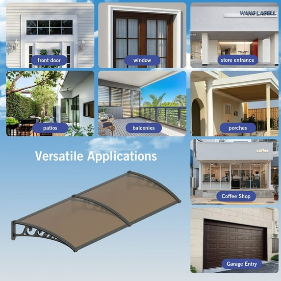 48"x60" Exterior Window & Door Awning Polycarbonate Overhang Canopy for Door Entrance Patio Porch Deck