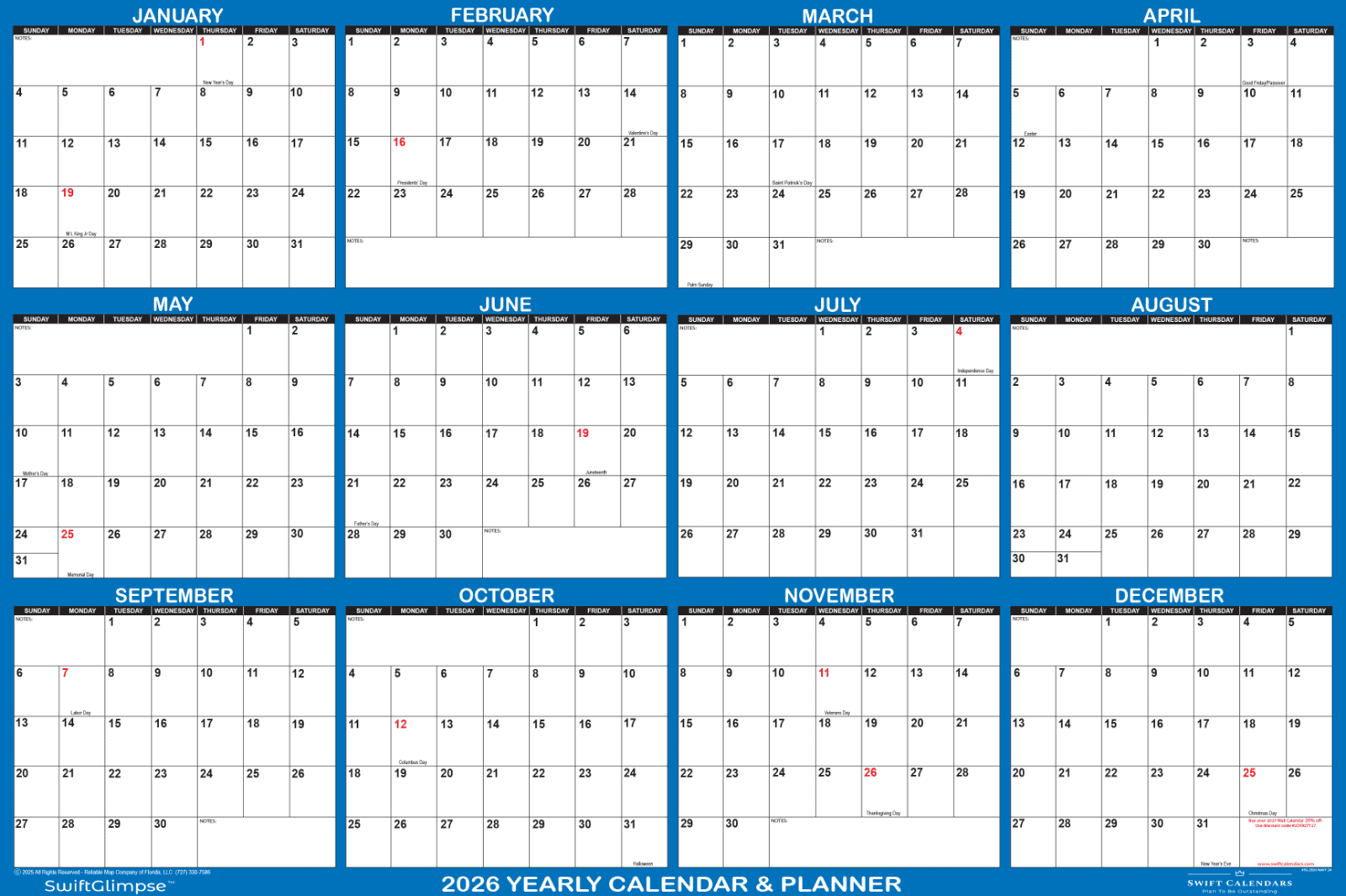 48x72 SwiftGlimpse 2026 Dry Erase Wall Calendar Planner, Huge Wall ...