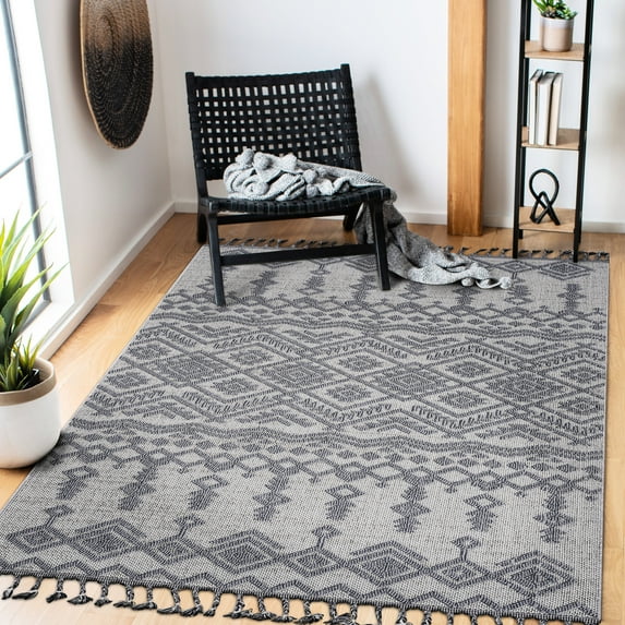 48x74in Area Rug, Polypropylene, White/Gray / Stain & Shedding Free, Easy Maintenance