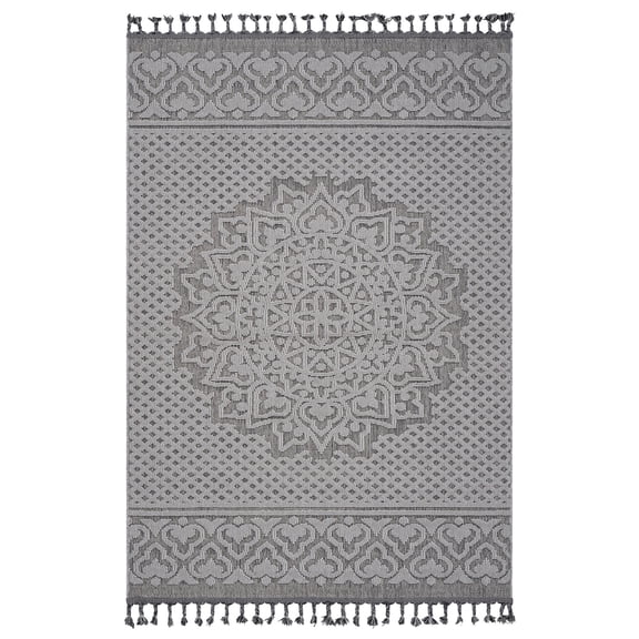 48x74in Gray/White Area Rug, Machine-Woven & Durable | For Living Room, Bedroom, Easy Maintenance