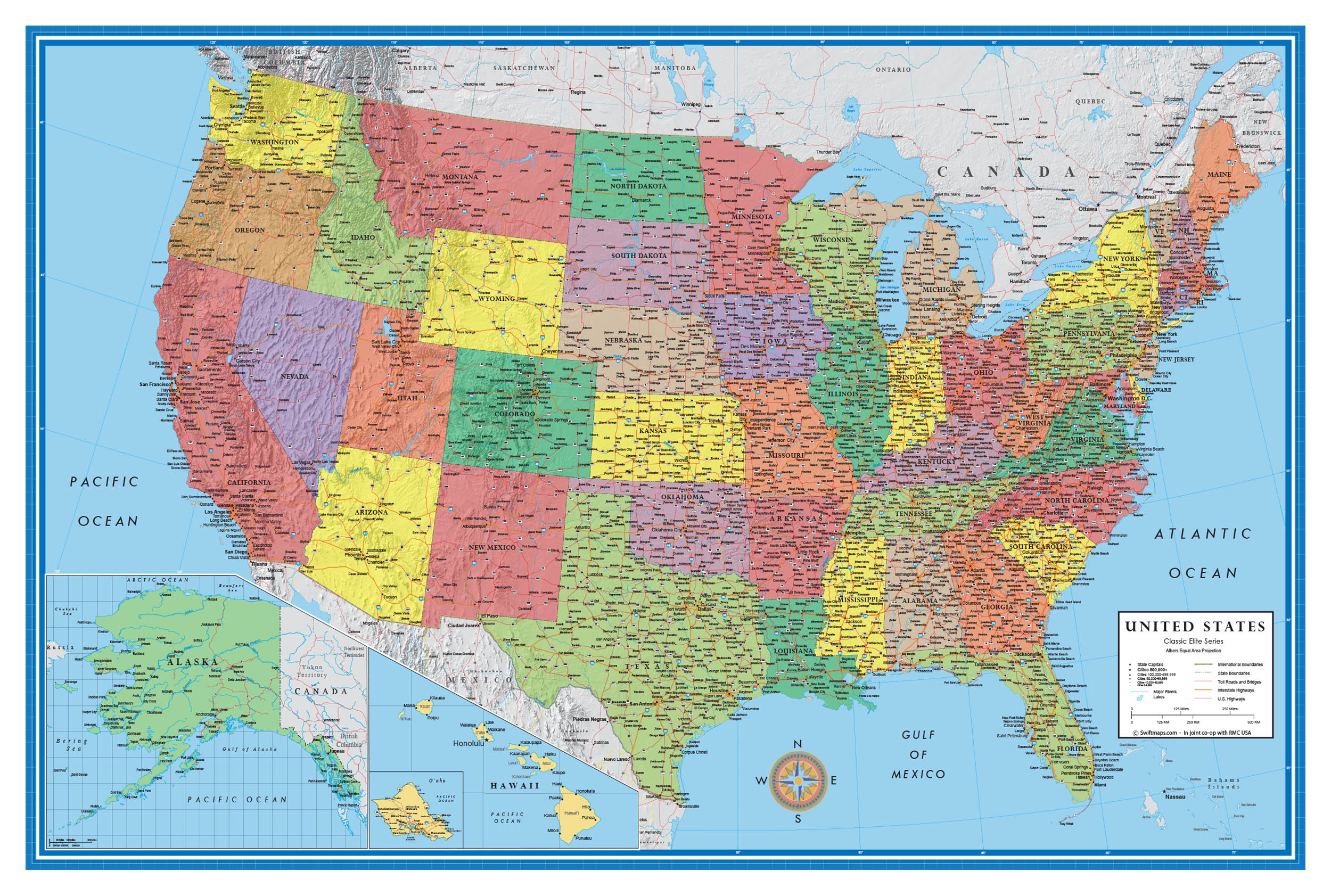 48x78 Huge United States, USA Classic Elite Wall Map Laminated - image 1 of 4