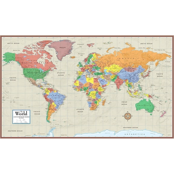 48x78 Huge World Contemporary Wall Map Laminated