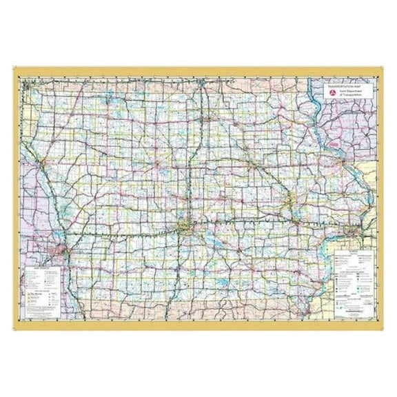 48x78 Iowa State Official Executive Laminated Wall Map full color