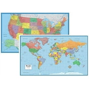 48x78 World and USA Classic Elite Huge Two Wall Map Set - Laminated