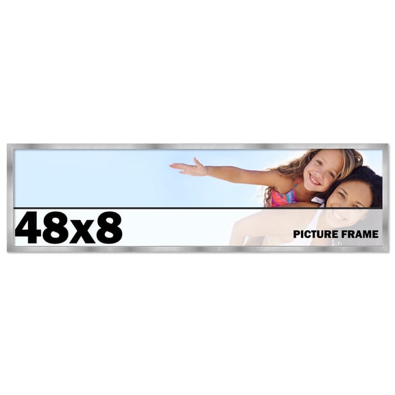 48x8 Frame Silver Stainless Steel Solid Wood Picture Frame | 0.75 Inch Moulding Width | Includes UV