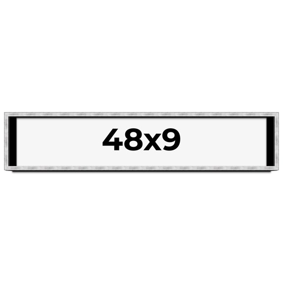 48x9 Frame Brushed Silver Solid Wood Picture Frame | 0.75 Inch Moulding Width | Rabbet Depth 0.75