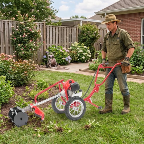 49.0CC Two-Stroke Air-Cooled Hand Push Lawn Mower Gas, Single-Cylinder Grass Hand Push Irrigation Mower with 0.95L Fuel Tank Volume