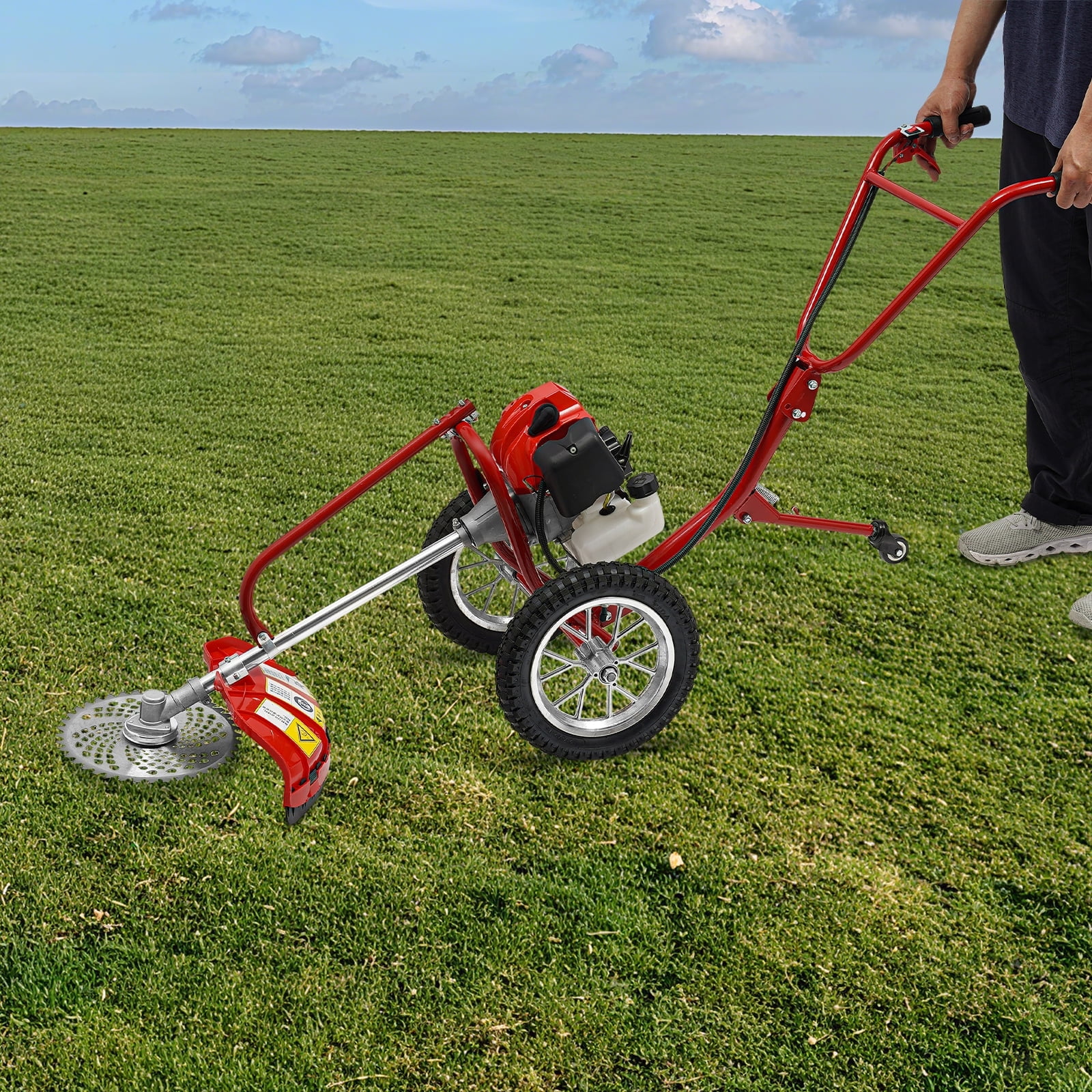 49.0CC Two-Stroke Air-Cooled Hand Push Lawn Mower Gas, Single-Cylinder Grass Hand Push Irrigation Mower with 0.95L Fuel Tank Volume