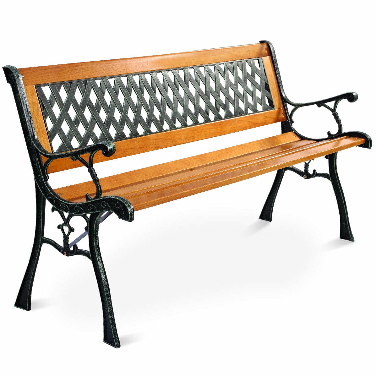 Patio garden bench park porch chair cast iron hardwood furniture animals 335 sale