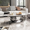 thumbnail image 1 of 49.2" Modern Oval Marble Coffee Table – Gray Stainless Steel Base, Scratch-Resistant, Easy Assembly, 1 of 8