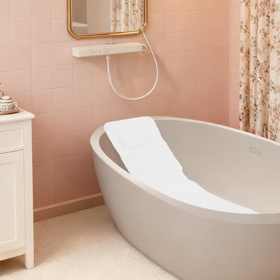 49.21*14.17in Portable Bathtub Mat White PVC Foaming Bathtub Cushion for Home Bathrooms Hotels