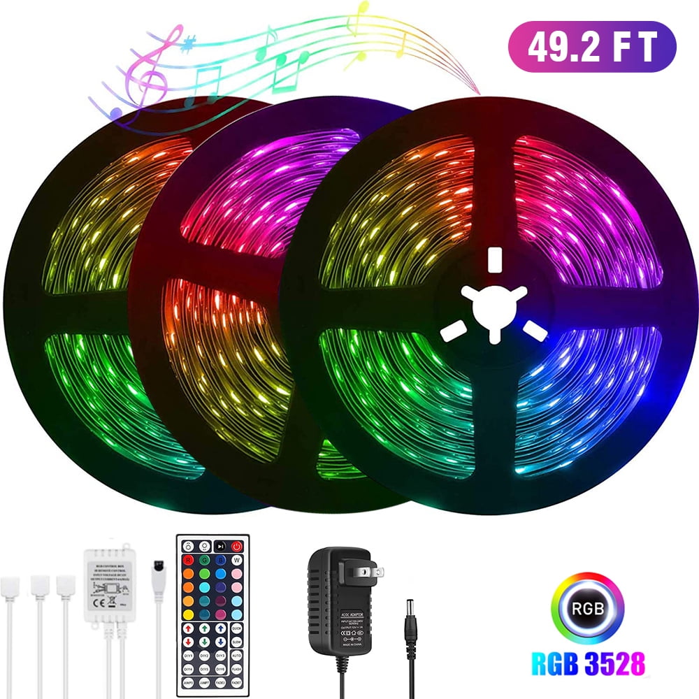 49.2FT LED Strip Lights ,Waterproof Led Lights Strip SMD3528 Color Changing LED Lights 44 Key Remote Control,LED Lights for Bedroom Party Home Decoration