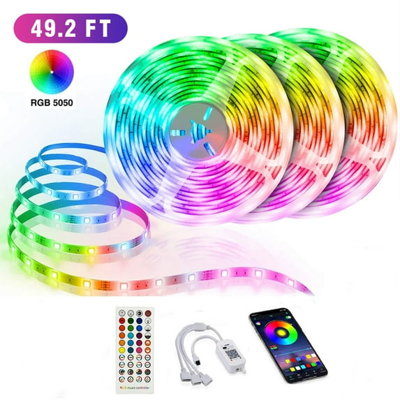 49.2ft SMD 5050 LED 450LED Lights Strip Kit, Waterproof Multi-Color Changing Light Strips, 40 Keys IR Remote,Power Adapter Not Included