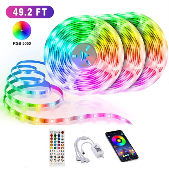 49.2ft SMD 5050 LED 450LED Lights Strip Kit, Waterproof Multi-Color Changing Light Strips, 40 Keys IR Remote,Power Adapter Not Included