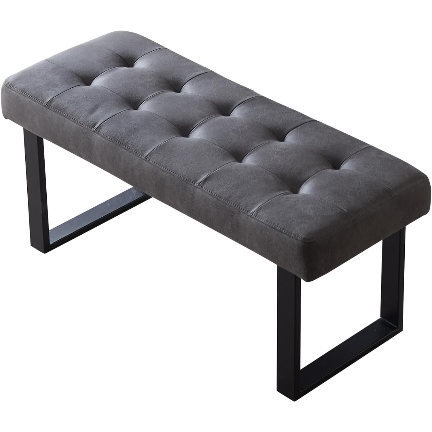 49.2in Upholstered Quality Cloth Fabrics Bench with Metal Leg Button ...