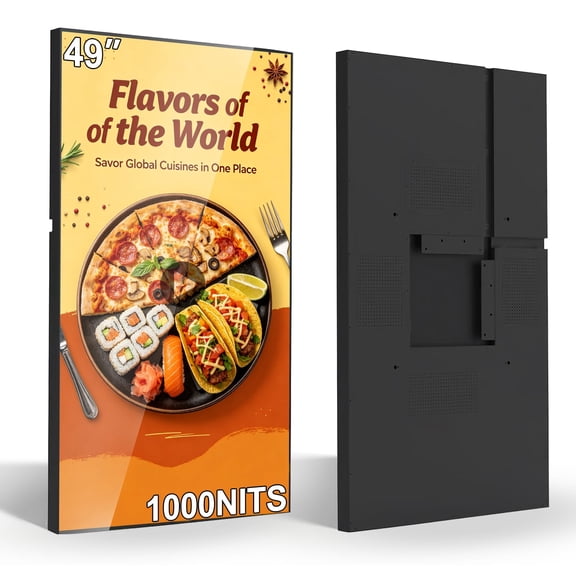 49" 4K Digital Signage, 1000nits Ultra-High Wall Mount Digital Signage, Slim Frameless Advertising Display, Commerical Display LCD Monitor with CMS/U-Disk Plug&Play, Split Screen for Cafe