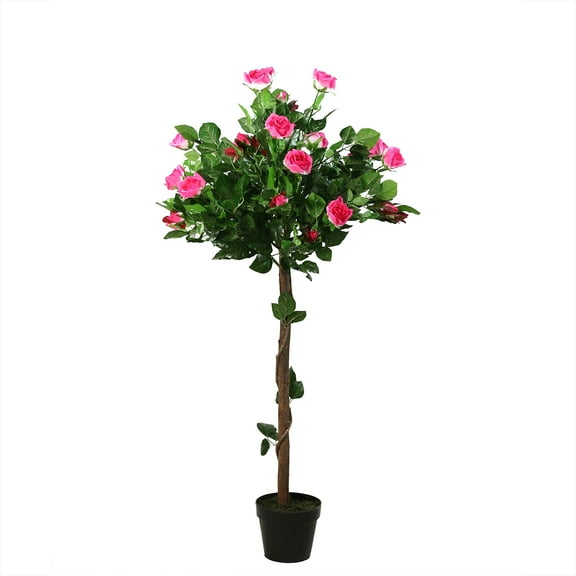 49.5" Potted White and Pink Artificial Rose Garden Tree