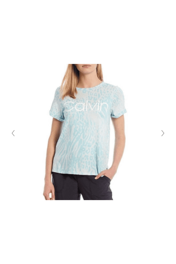 $49.50 Calvin Klein Women's Animal Print, Short Sleeve Crewneck T-Shirt, Blue, S