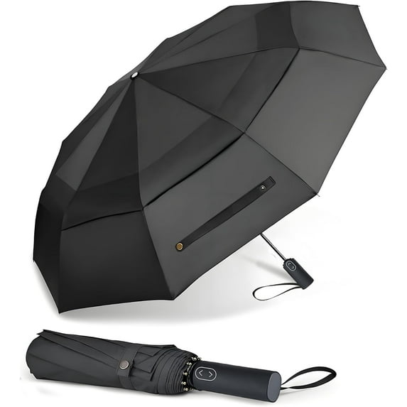 49/54/62 Inch Large Folding Golf Umbrella, Oversize Double Canopy Vented 10 Ribs Windproof Compact Travel Umbrellas for Rain