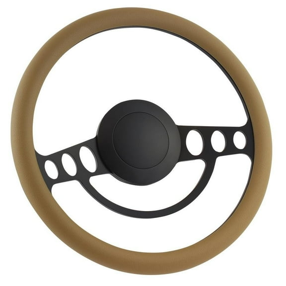 49-57 FORD Pick-up 14 Inch Black (9 Hole) Classic Steering Wheel Tan Half Wrap