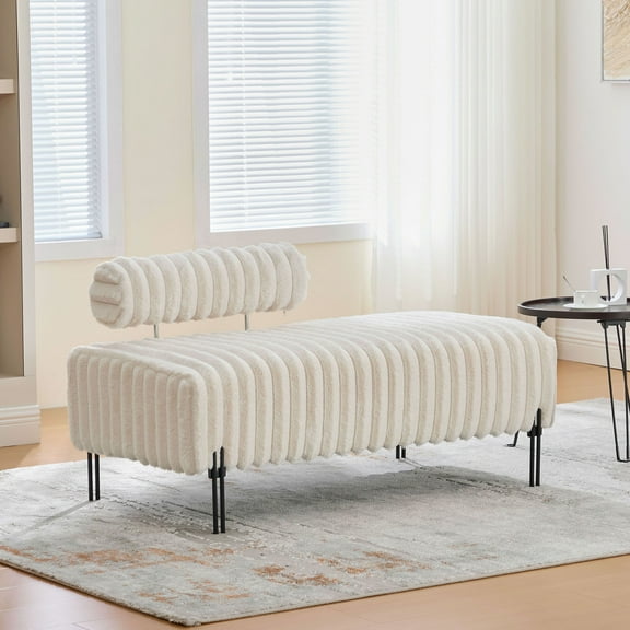 49.6 Inch Wide Upholstered Mini Loveseat in Neutral Colour with Metal Legs for Living Room or Bedroom Decor